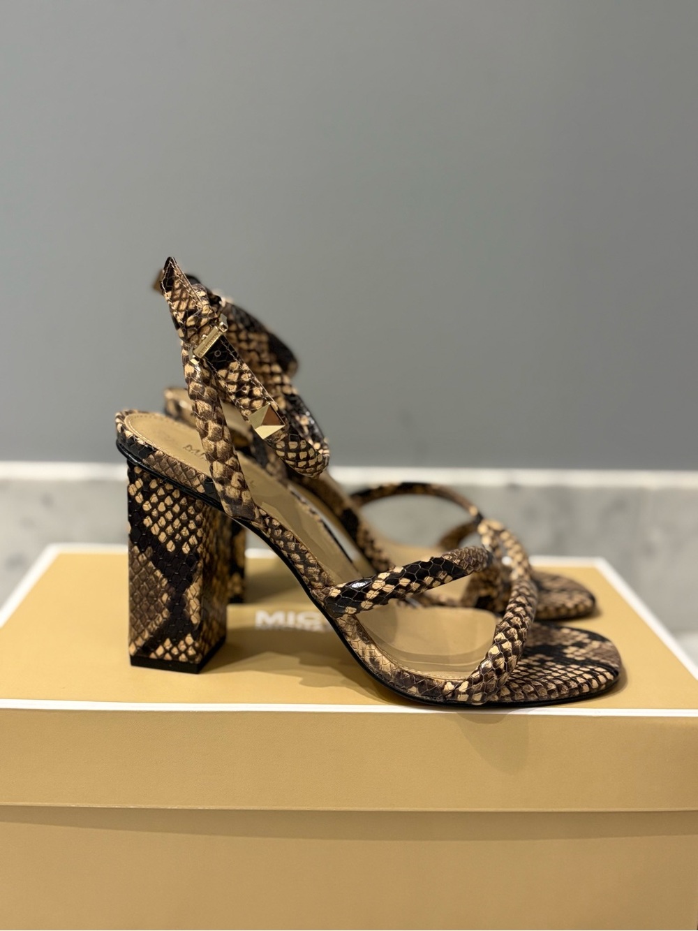 Michael Kors Hazel Snake Print Ankle Strap Heels Size 6.5